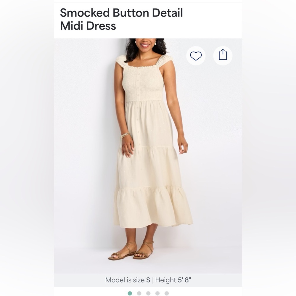 Dizzy Lizzy Cream Smocked Button Detail Midi Dress